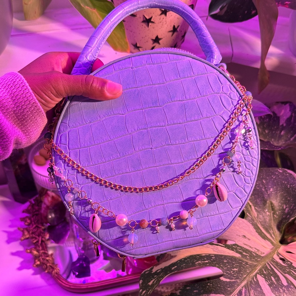 JustFab Light Blue Croc-Embossed Mini Bag with Chain